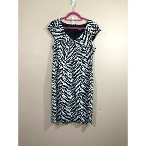 Adrianna Papell Womens V-Neck Sheath Dress 16 Black White Cocktail Party Wedding